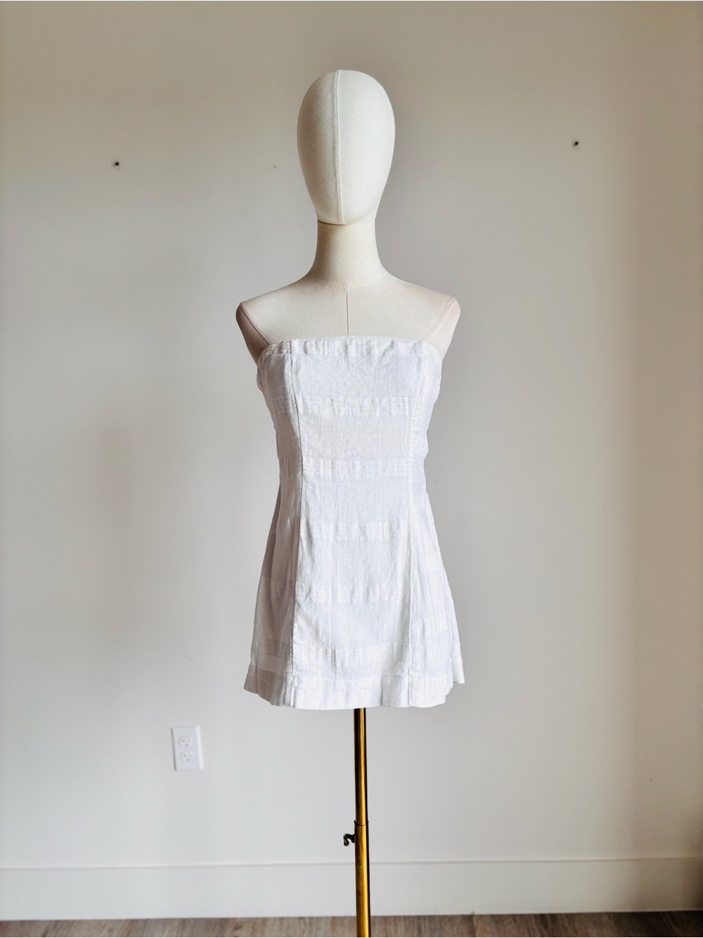 Free People White Linen Blend Strapless Side Button Tie Back Tube Top Size